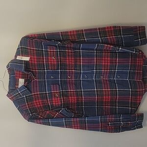 Old Navy mens small double-brushed flannel plaid button-down shirt blue eed NWT